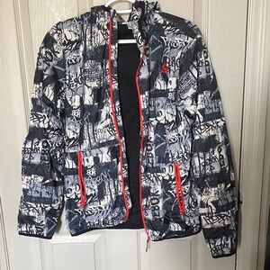 Reebok Black and White Graphic Jacket with Red Trim